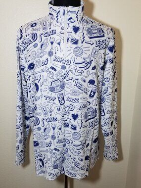 Golf Gentry Mens XL Blue White 1/4 Zip Long Sleeve Activewear Athletic Fun Loud